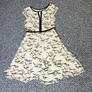ESHAKTI WOMENS BIRD PRINT CREAM A LINE DRESS SIZE LARGE